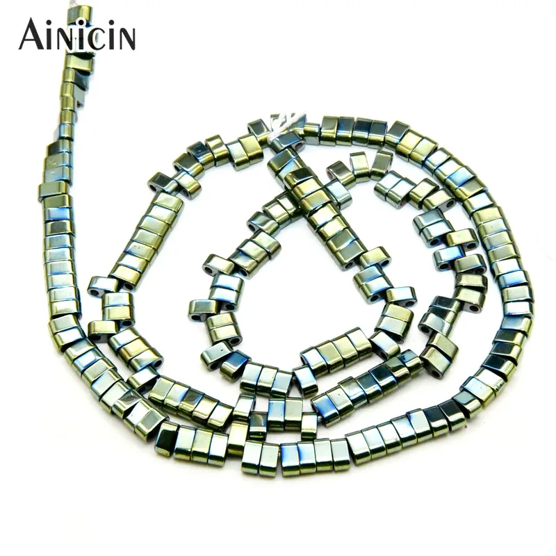 

Новое поступление изогнутые кубоидные формы 1 мм двойное отверстие зеленый синий золотой серебряный Радужный плакированный гематит бусины...