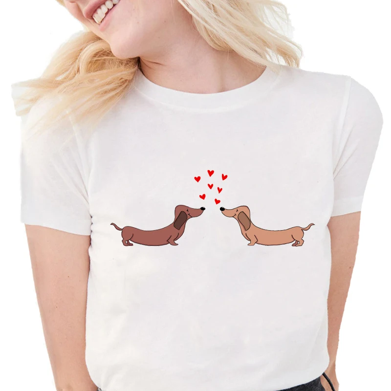 Футболка женская с круглым вырезом милая Повседневная рубашка принтом сосисок и