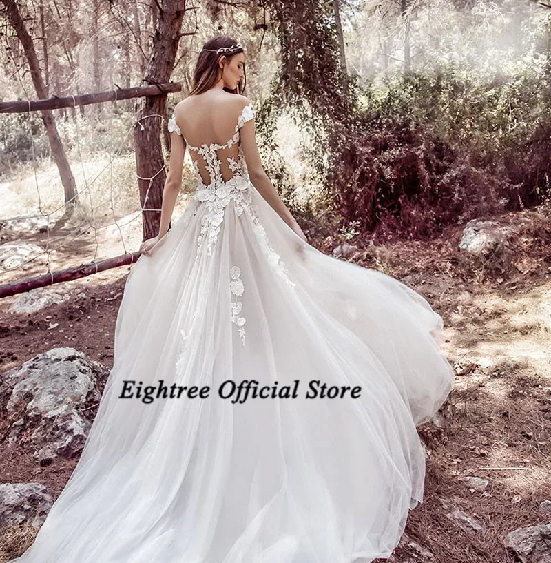 

Eightree Vintage Wedding Dress 2021 Cap Sleeve Flowers Lace Wedding Gowns Boho Bridal Dresses Vestidos de Noiva Casamento