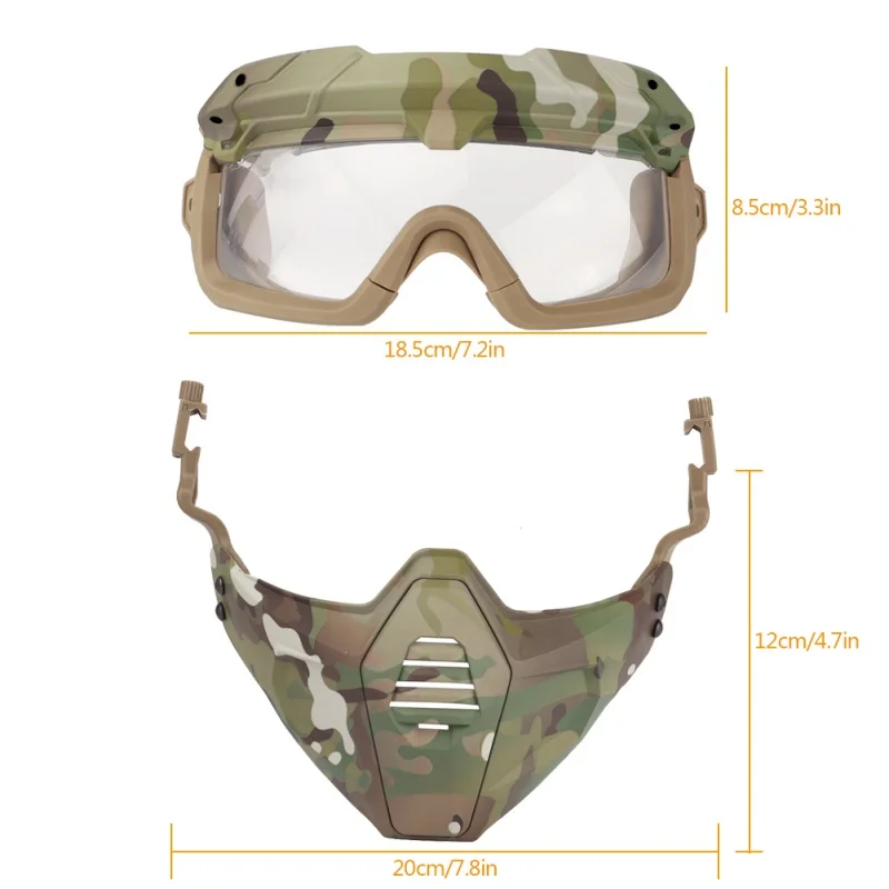Airsoft mask Shooting games +goggles Camo Half Face Protective Lower Mask Adult Breathable Tactical Mesh glasses | Спорт и