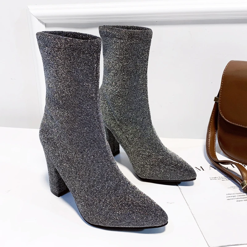 Женские сапоги до середины икры Lucyever модные на высоком квадратном каблуке