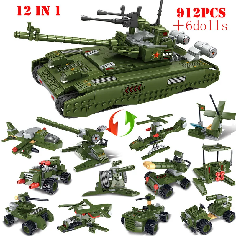 Военный боевой танк T99 12 в 1 фигурки солдат строительные блоки армия оружие