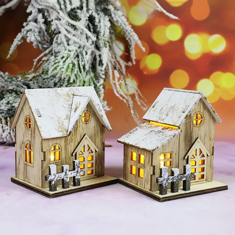 

Рождественский светодиодный светильник, деревянный дом, светящаяся кабина, домашние украшения «сделай сам» для рождественской елки, детск...