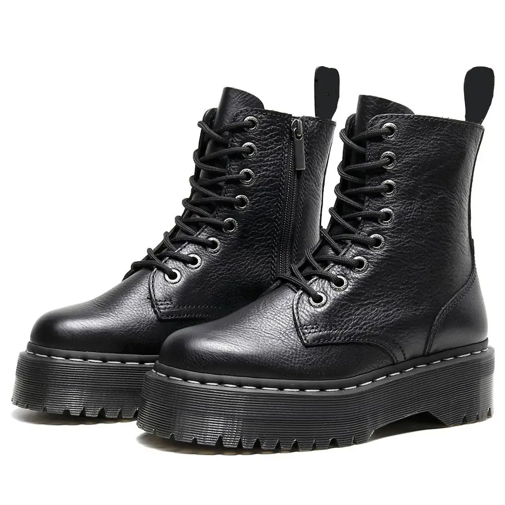 

Size34-41 Chunky Motorcycle Boots For Women Winter 2021 Fashion Round Toe Lace-up Combat Boots Ladies Shoes