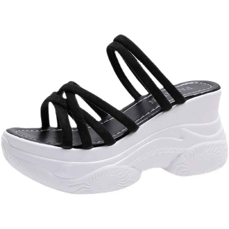 

House Slippers Platform Shallow Flat Shoes Female Women Heels Luxury Slides Pantofle Summer High Designer 2021 Scandals Square h