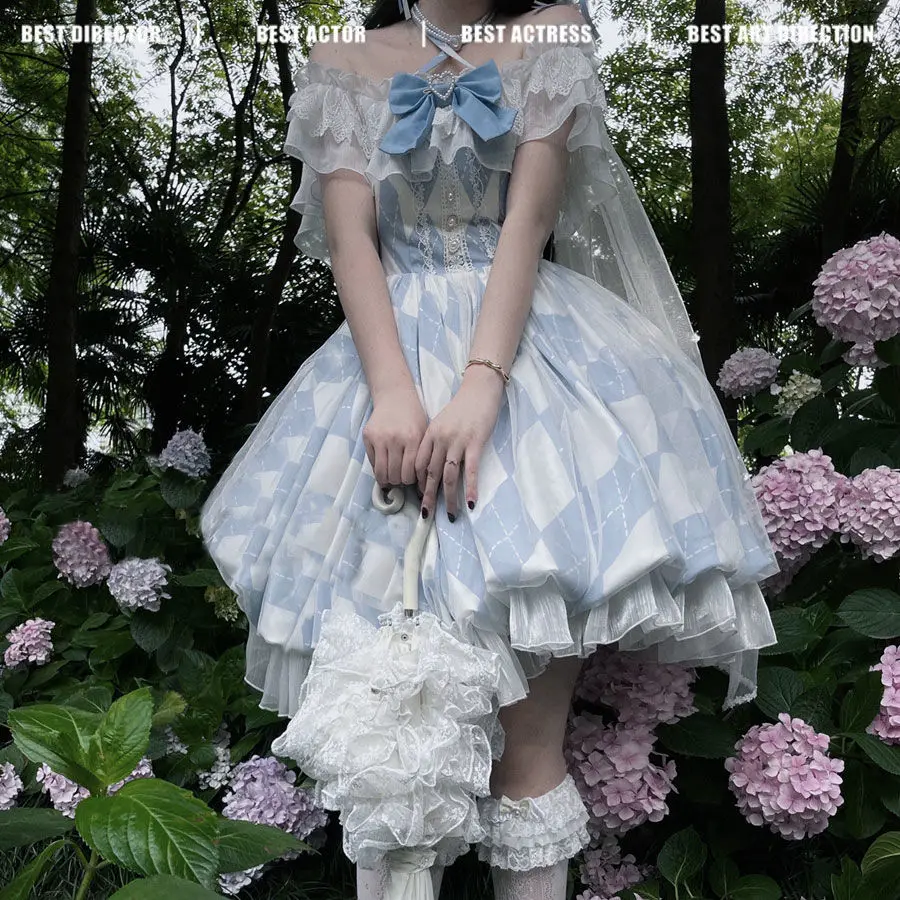 

Vintage Sweet Lolita Sky Mirror Gothic Elegant Victorian Kawaii Jsk Palace Bowknot High Waist Princess Sling Dress