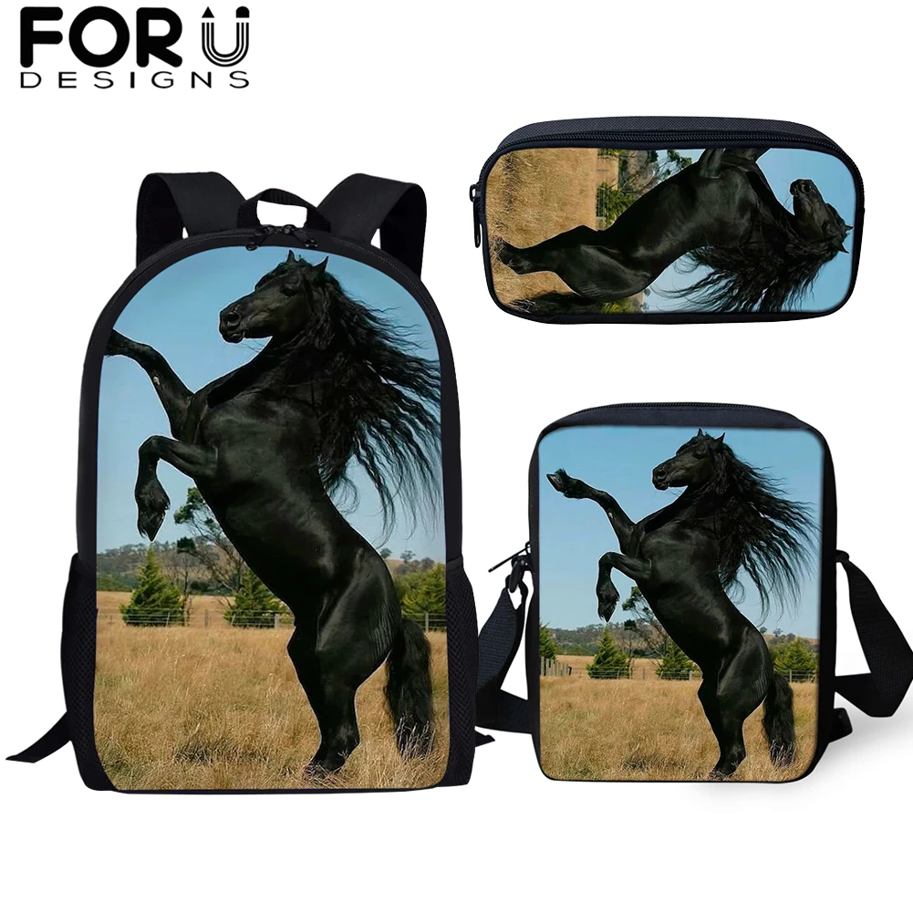 FORUDESIGNS/3 шт./компл. красивый фризская лошадь печати школьная сумка для мальчиков и подростков, рюкзак для девочек, детей, студентов рюкзак для путешествий