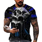 Летняя футболка с черепом, футболка со скелетом, футболка с пистолетом, готические рубашки, футболка в стиле панк, винтажные рубашки, 3d футболка, мужские стили с аниме, Прямая поставка