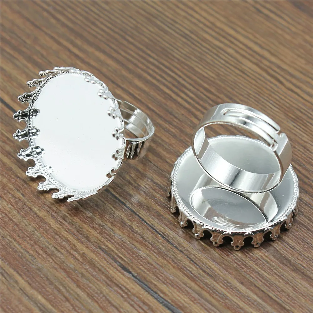 

5pcs Fit 25mm Shiny Silver Color Crown Adjustable Ring Settings Copper Material High Quality Crown Ring Settings