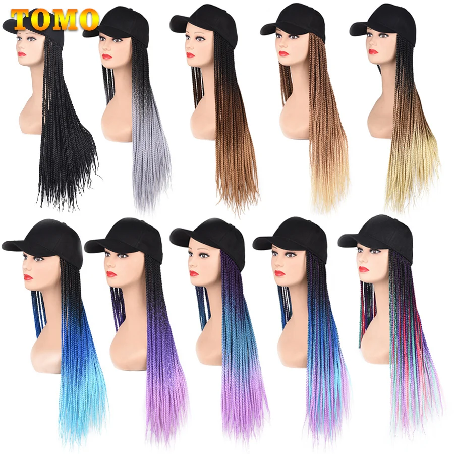 

Synthetic Braid Wig Hat Baseball Cap with Braids 24inch Long Ombre Colorful Box Braids Wig for Women Girls Heat Resistant Fiber