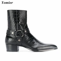 yomior autumn new fashion handmade vintage men boots high quality cow leather shoes dress pointed toe ankle chelsea boots black