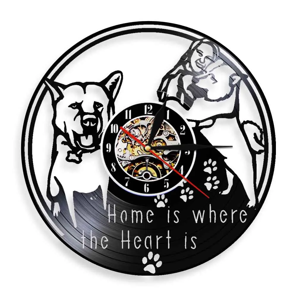 

Home Is Where The Heart Is Dog Wall Watch Puppy Classic Silent Clocks Relogio Parede Vinyl Record Time Clock For Animals Lover