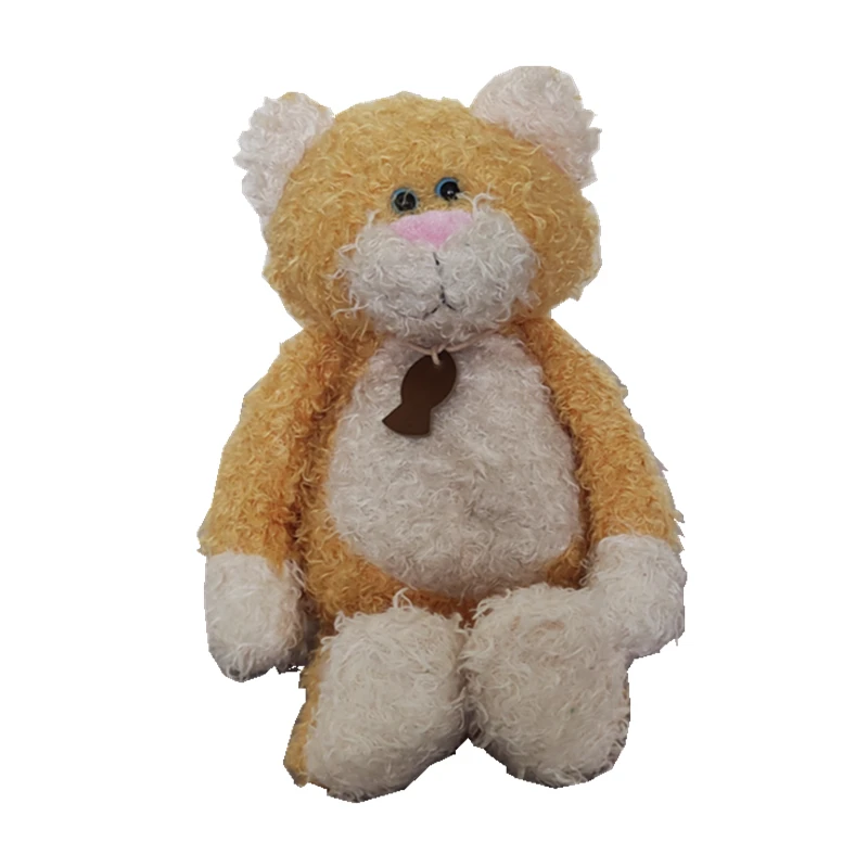 

Lovely Plush Cat 40CM With Beans In Body Long Hair Yellow Kitty With White Belly Fish Necklace Kids Soft Animal Children's Gift