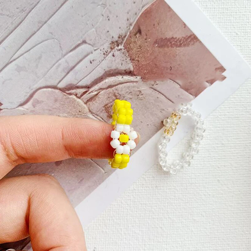 Модное Трендовое корейское кольцо ручной работы многоцветное маленькое желтое