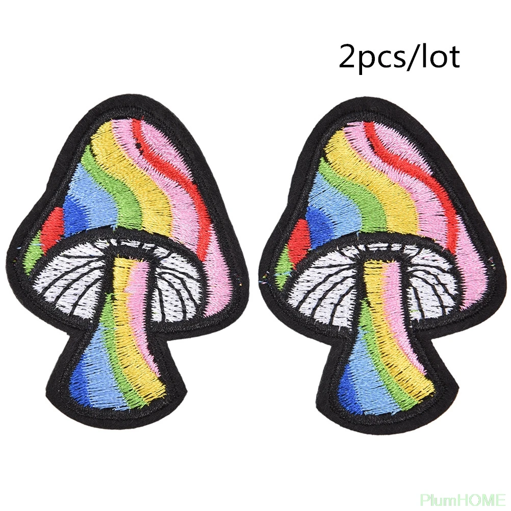 

2pcs/lot Mushroom Retro 70's Hippie Love Peace Weed Iron-On Patch Fabric Sewing On Applique For Jacket Clothes Badge DIY Apparel