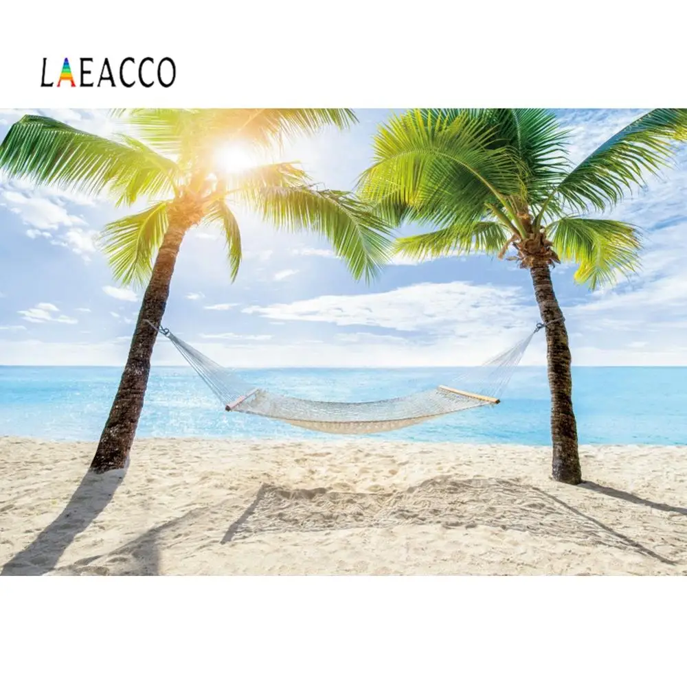 Laeacco Фото фоны Лето море пляж Пальмовые Листья Приморская сцена фотографии