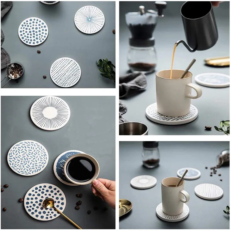 

Ceramic Stone with Cork Backing Non-Slip Heat Insulation Table Mat Absorbent Coasters for Drinks Set of 6