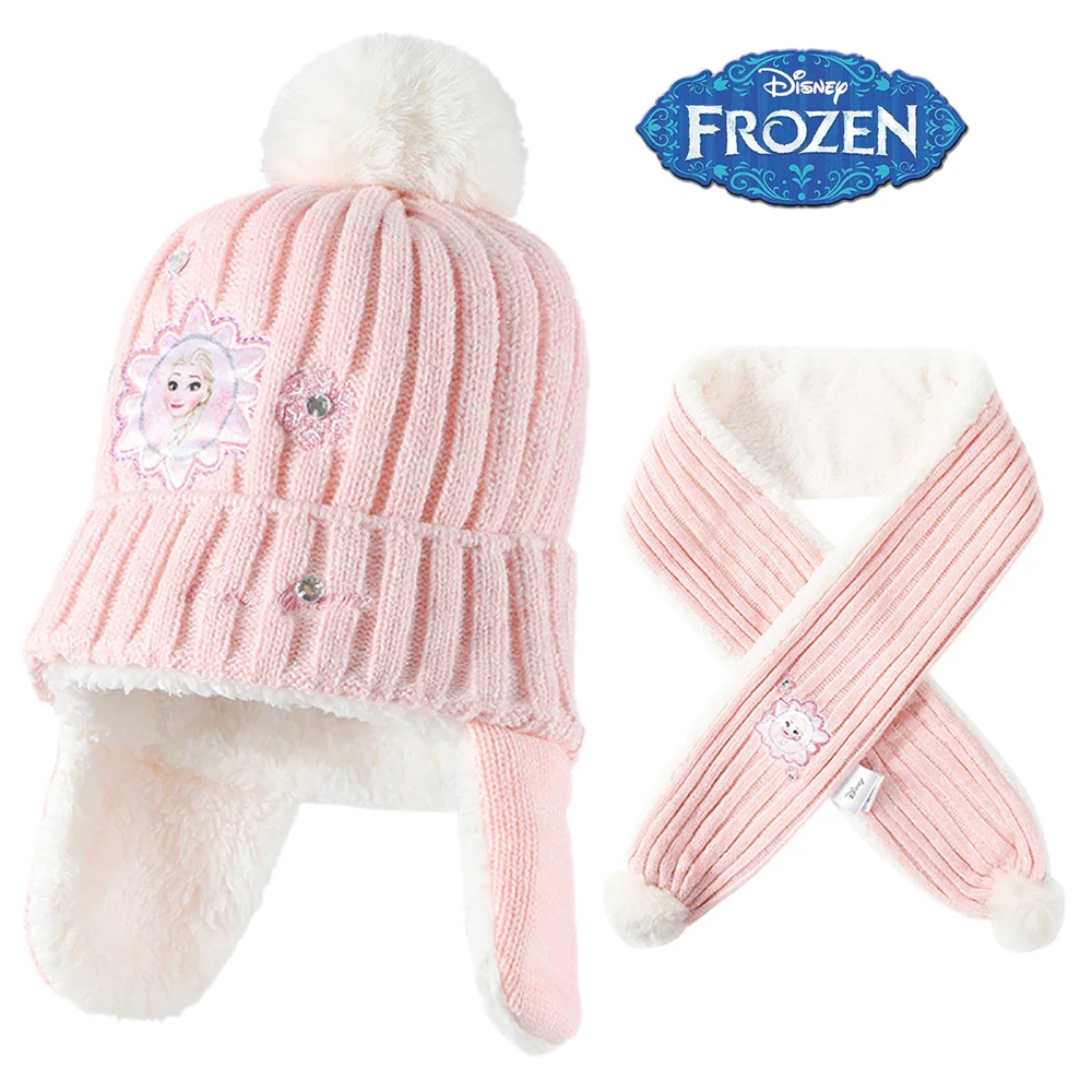 

Теплая плюшевая шапка для девочек Disney, детский зимний комплект из шапки принцессы Эльзы и шарфа в виде замерзшего мороза, комплект из двух п...