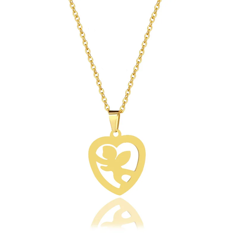 Корейская мода Титановая Сталь в форме сердца маленький ангел ожерелье женский