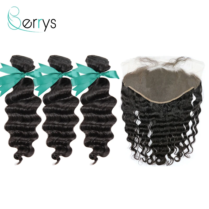 Бразильские свободные волнистые человеческие волосы 3 шт. пучки с 13x4 кружевными