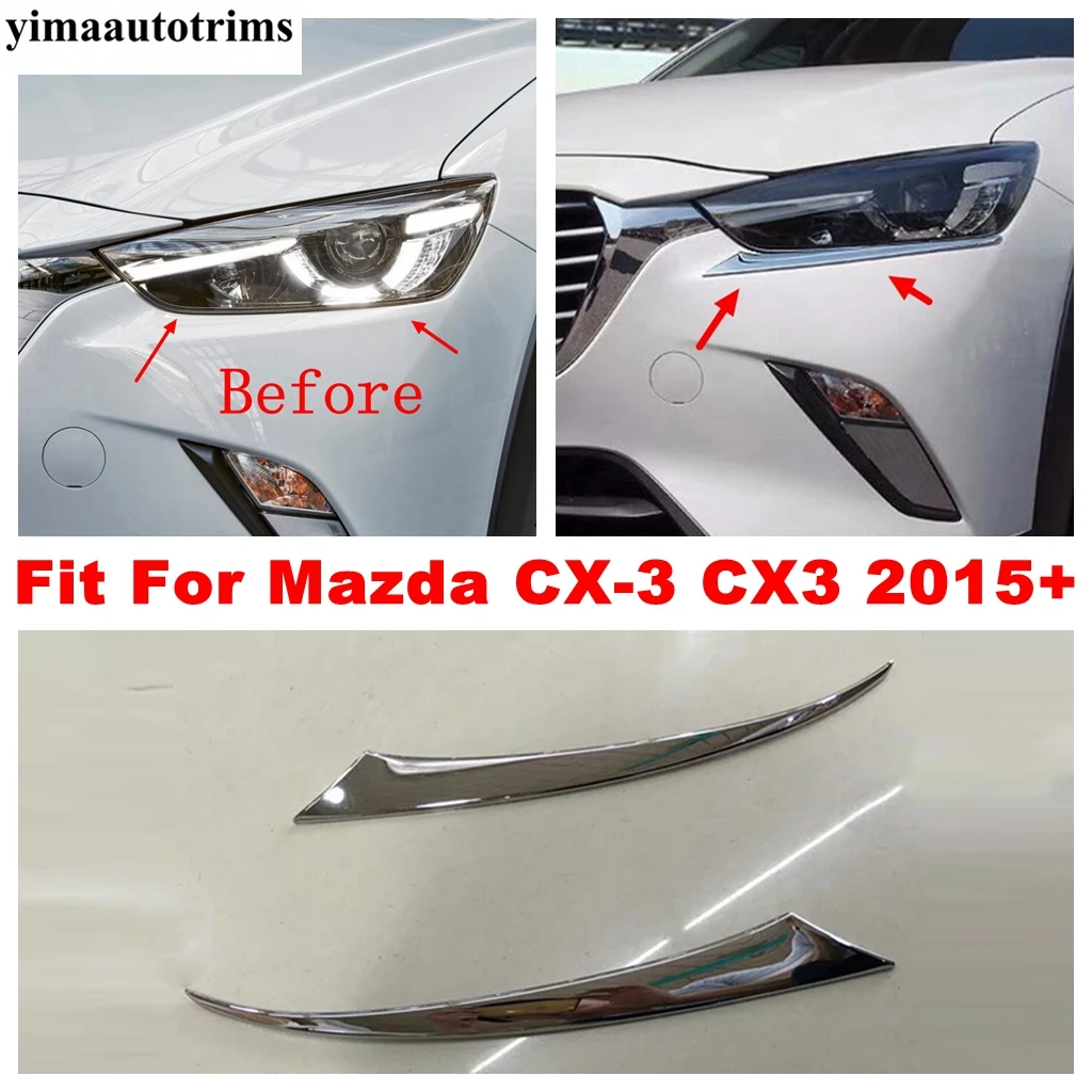 

Car Headlight Eyebrows Front Headlamp Eyelid Strip Cover Trim Fit For Mazda CX-3 CX3 2015 - 2021 ABS Chrome Exterior Accessories