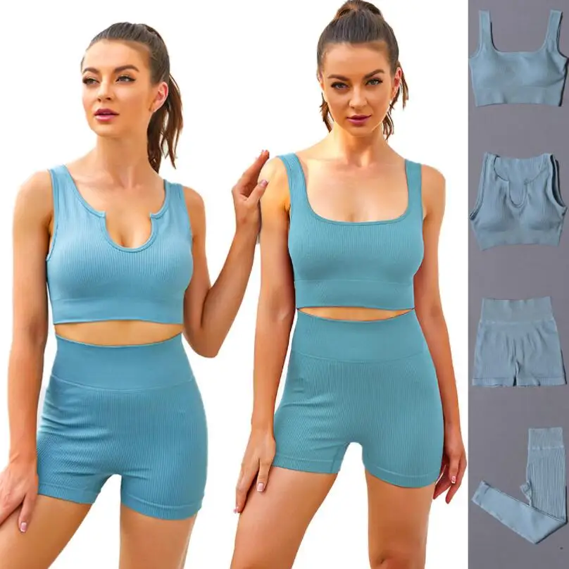 Новый стиль бесшовный Женский комплект для йоги тренировок фитнеса бюстгальтер