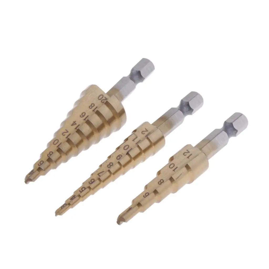 3x Steel Cone Step Drill Bit Multiple Hole Punching Sharpening Cutter Tools for DIY Woodworking Modelling Supplies | Дом и сад
