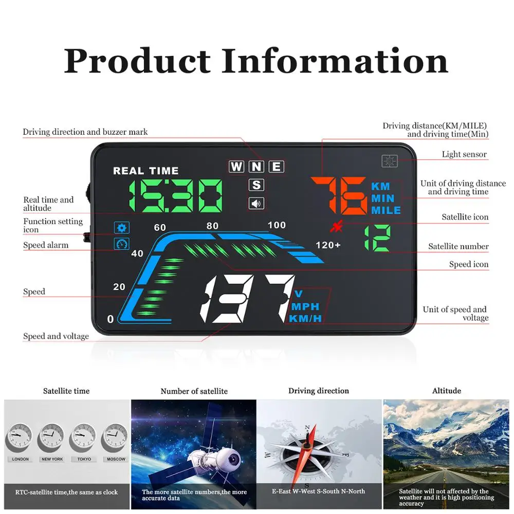 

Car Electronic HUD Head Up Display Universal OBD2 GPS Speed Projector Display Fuel Consumption Temperature Diagnostic Tool