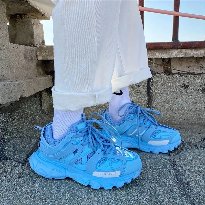 New Fashion Stylish Blue Dad Shoes Adult Platform Trainers Casual Chunky Sneakers For Women Men Sport Thick Sole Footwear Tripls