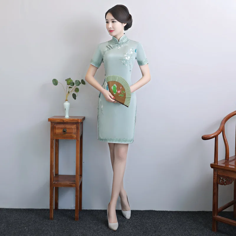 2020 Горячая Распродажа Новый летний длинный шелк в двухслойной Cheongsam каждый день