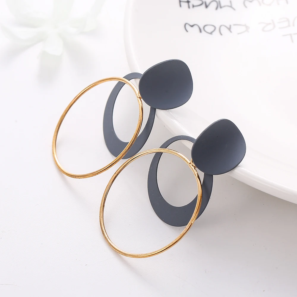 Синий цвет круглая капля серьга для женщин цинковый сплав двойной круг серьги