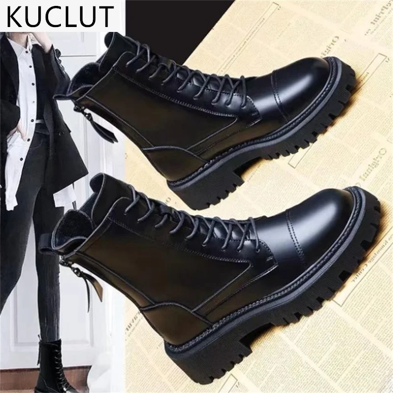 

2021 Autumn New Women's Boots Outdoor Comfortable Platform Pu Leather Martin Boots Fashion Lace-up Zipper Women's Ankle Boots