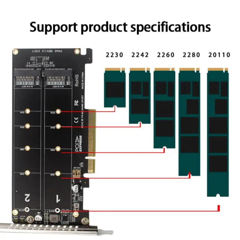 Двойная NVME RAID PCI-E X8 раздельная карта PCI-EX8 Dual-disk M.2 MKEY SSD array адаптер для материнской