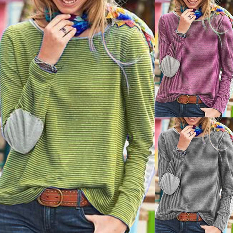 

Women's Vintage Striped O-Neck Casual Spring Oversized T Shirt Harajuku Shirts Tops Ladies Plus Size Long Sleeve Pullover