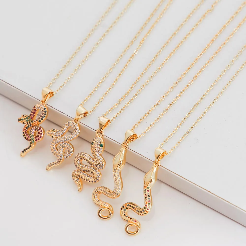 

2020 Rainbow CZ snake Gold Necklace For Women Zirconia snake Pendant Long adjustable Chain women's Necklace Charm Jewelry