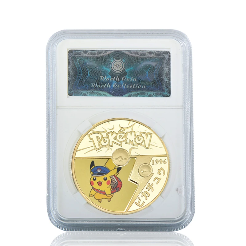 WR Пикачу позолоченные Коллекционные монеты с держателем японская монета Аниме вызов монеты подарок на год дропшиппинг - Цвет: coin3 with case
