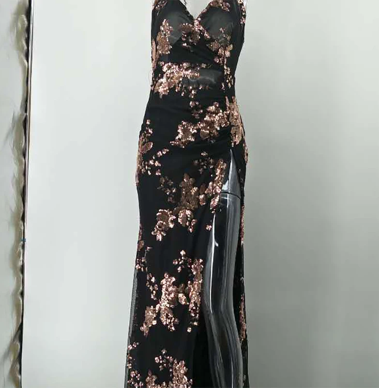 

2021 New Sexy Halter Halter Dress Deep V-Neck Slit Mopping Dress