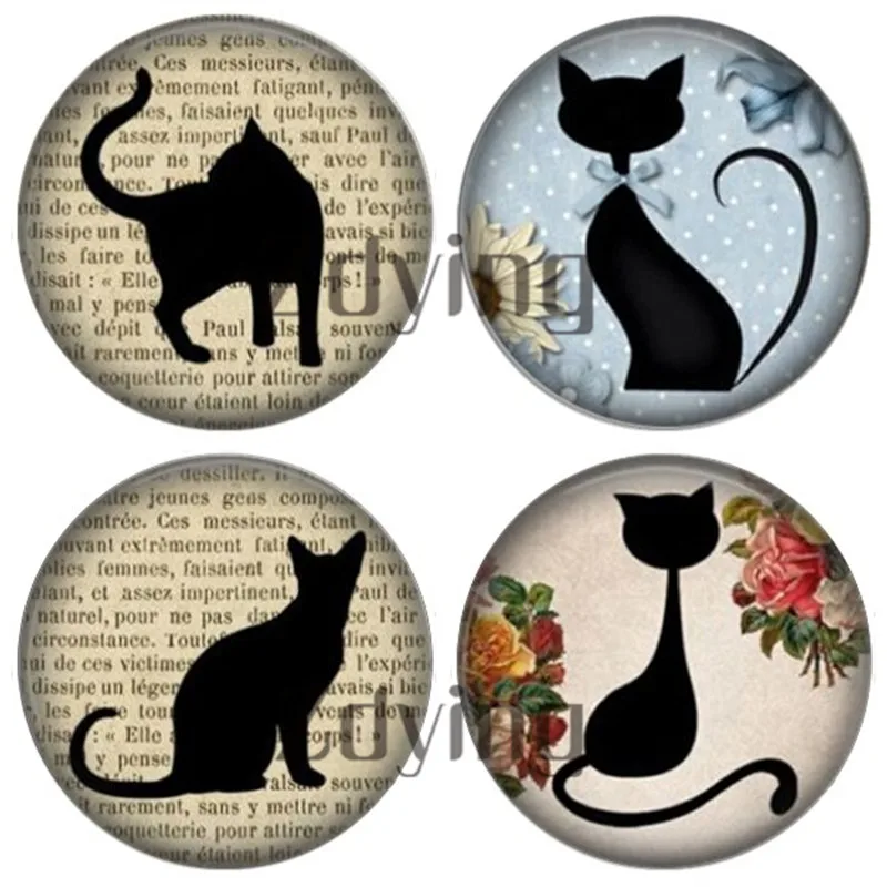 Zdying 5 шт. круглый стеклянный силуэт черного кота изображение кабошонов