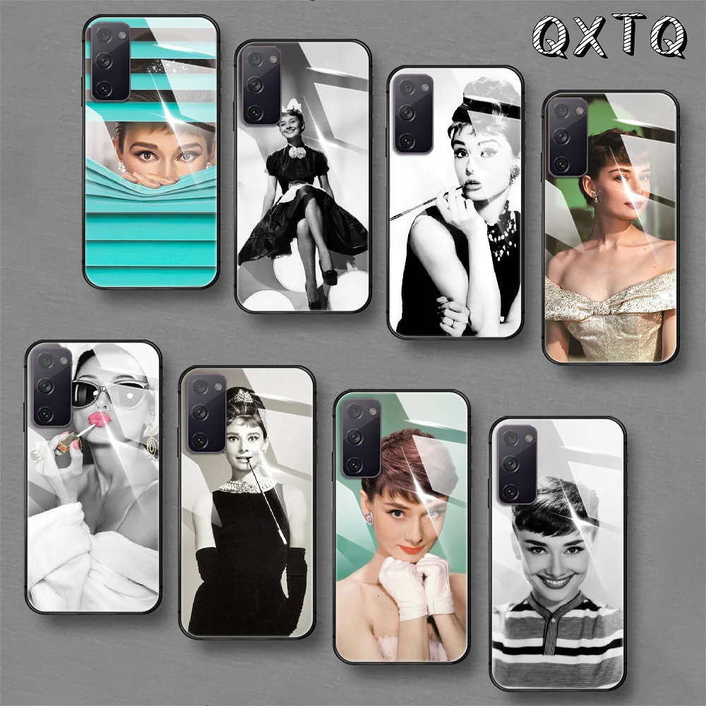 

Audrey Hepburn Fashion Tempered Glass Phone Case For Samsung Galaxy Note S 8 9 10 20 21 E Plus Ultra M 31 51 FE Cover Cell Soft