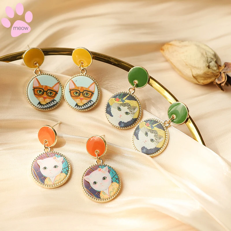 Серьги-гвоздики Obawa в виде кошачьих ушей для женщин и девушек милые маленькие