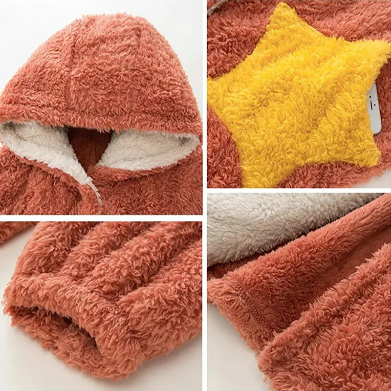 

Weighted Fleece Blanket Winter Wearable Sofa Hoodie Blanket With Sleeves Soft Warm Thick Plush Lazy Long TV Blanket Hooded