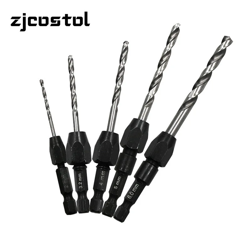 5pcs Quick Change Shank Twist Drill Hex Handle 2/3.2/4/5/6MM Metal Stainless Steel Open Hole Twist Drill