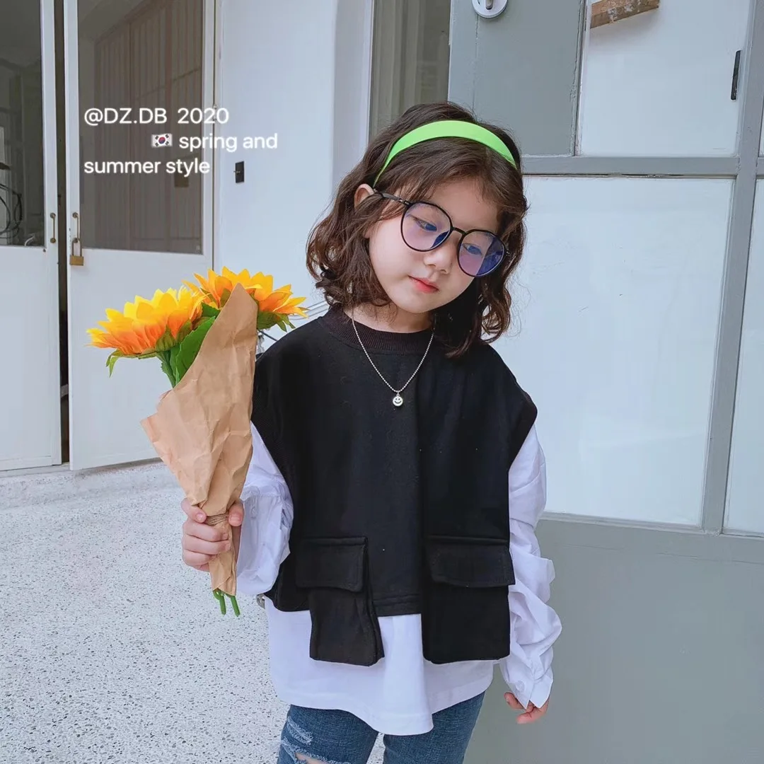 Детская одежда Новинка Весна 2020 Детский свитер детский пуловер с имитацией двух