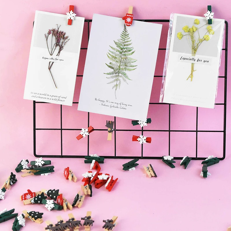 20Pcs/Lot Christmas Tree Elk Goves Wood Clips Snowflake Mini Wooden Clothes Photo Frame Paper Peg Pin Clothespin Craft | Дом и сад