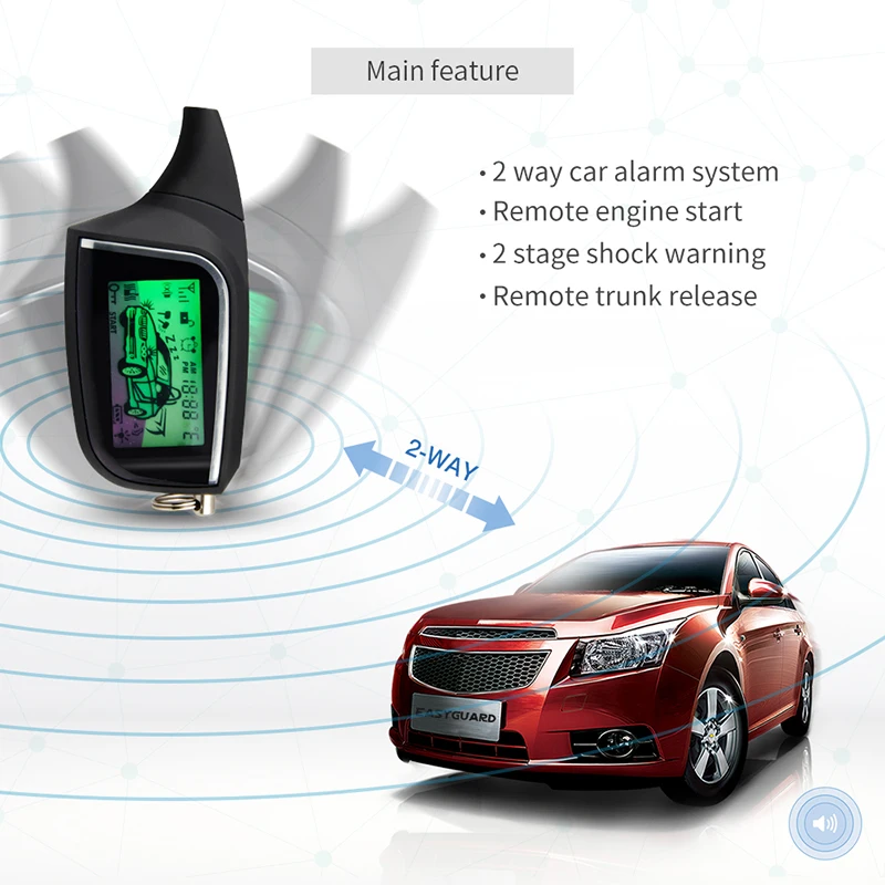 EASYGUARD Универсальный 2 полосная автомобильная сигнализация Системы ЖК-пейджер Дисплей автоматического запуска вибраци
