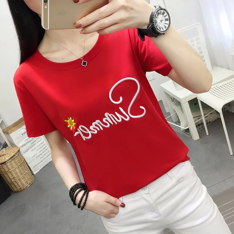Летняя футболка с вышитыми буквами Футболка принтом Повседневная тонкая в стиле