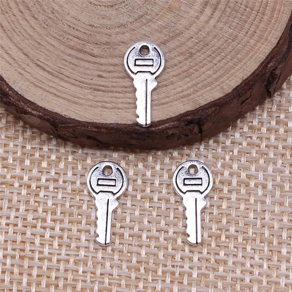 

Handmade Pendants For Jewelry Accessories 80pcs Key Charms 13x5mm Antique Silver Plated