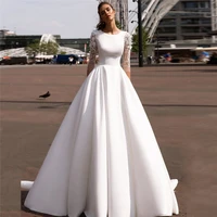 o neck lace appliques quarter sleeves wedding dresses princess lace up back garden bridal gowns formal long bride dress white