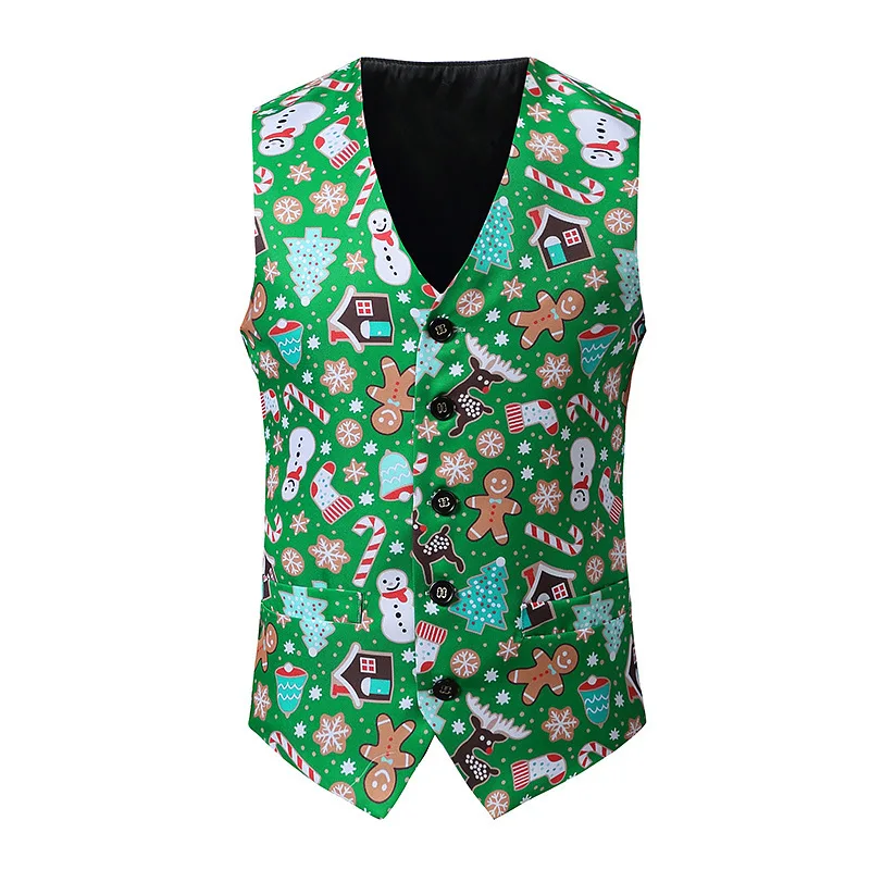 

Christmas Vests Men 3D Christmas Element Cute Cartoon Printed Sleeveless Waistcoat Xmas Feliz Navidad Party Vests Chaleco Hombre