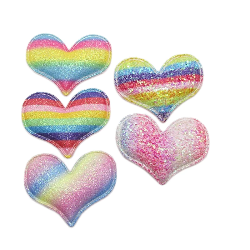 20 шт. 5*4 см блестящая ткань Радуга в форме сердца мягкие нашивки аппликация для